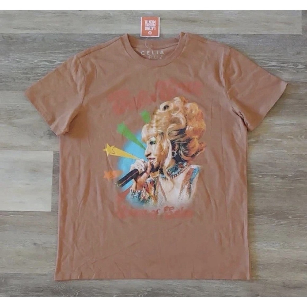 NEW In Package Celia Cruz Adult Unisex Graphic T-Shirt Brown Size 1X - Picture 2 of 7